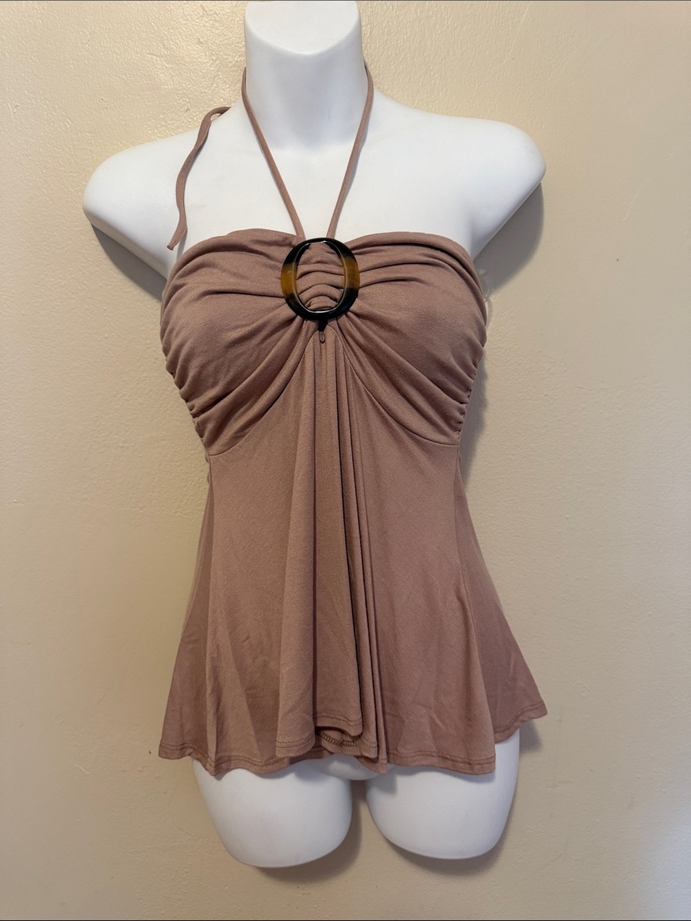 Halter Strapless Brown Tank with Decorative Ring